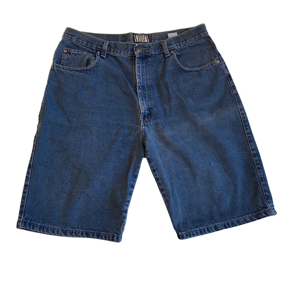 Vintage 90s IOU Denim Shorts Size 36 Baggy Skater Dark Wash Jorts 11" Inseam